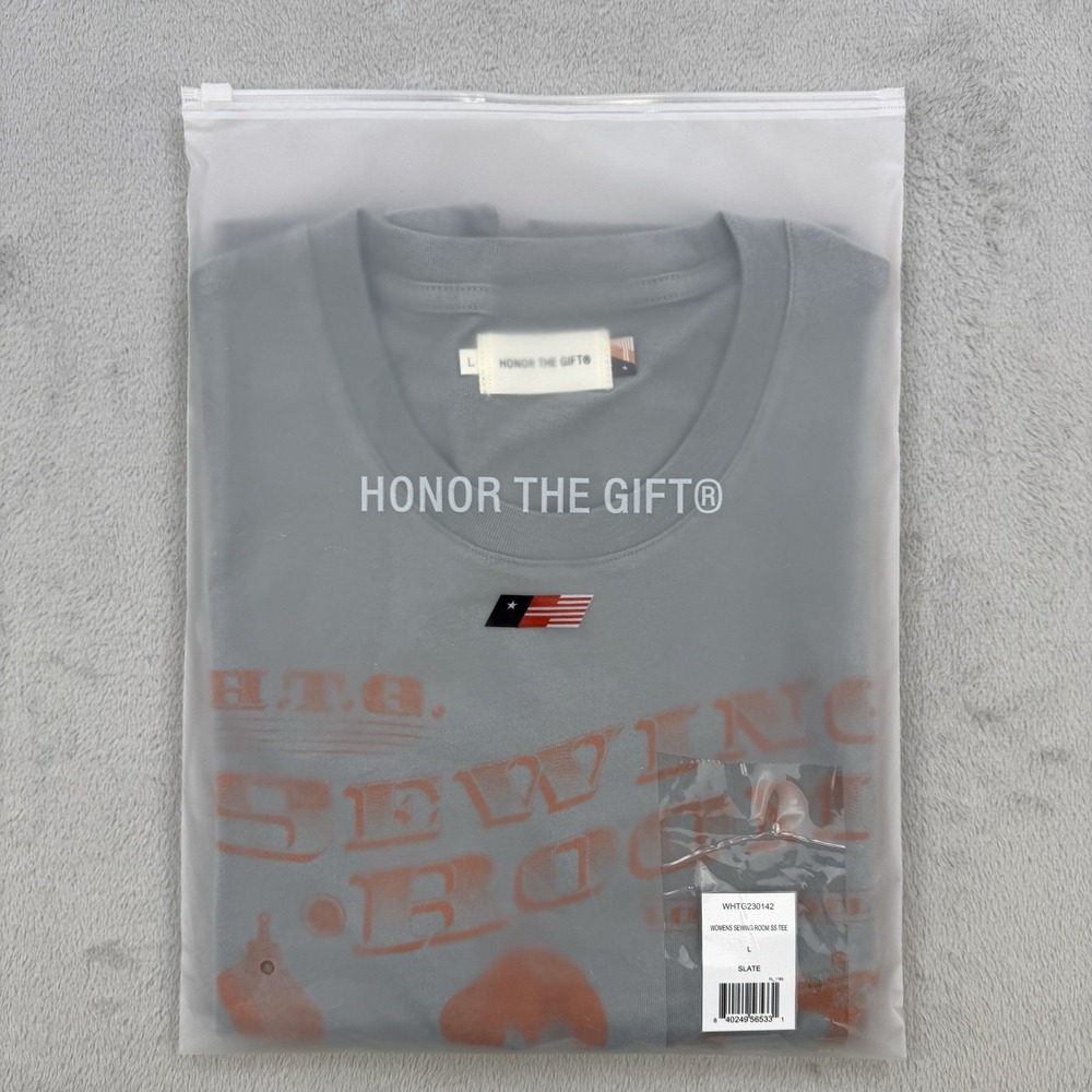 Honor The Gift Sewing Room Graphic T Shirt Womens Large Grey Orange Cotton - Picture 13 of 13